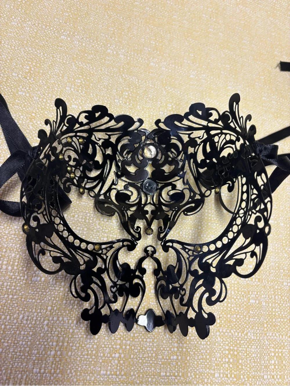Ornate Black Filigree Rhinestone Masquerade Mask